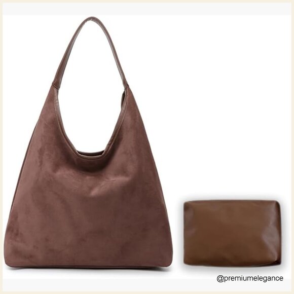 Handbags - Faux Suede Hobo Tote Bag Large Capacity Everyday Purse